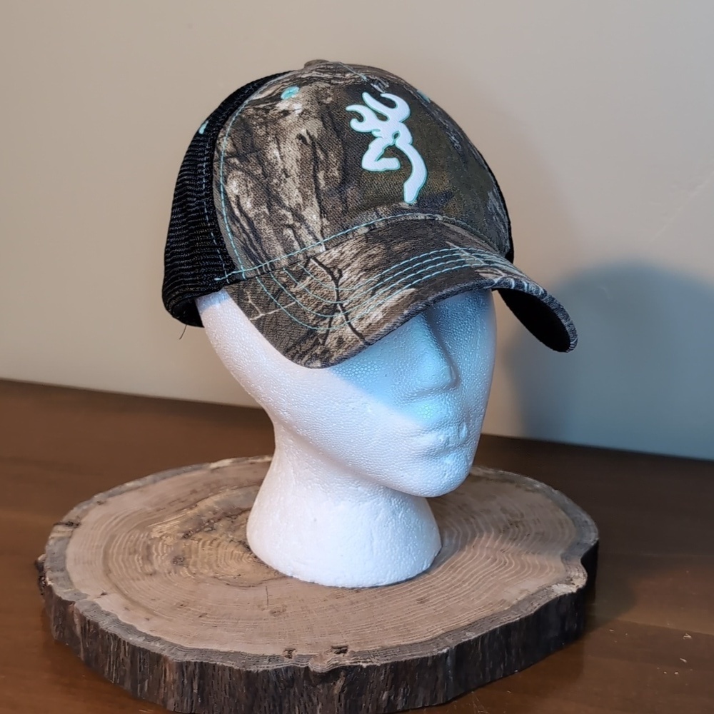 Browning Camouflage Turquoise Trim Baseball Hat Cap Classic Logo